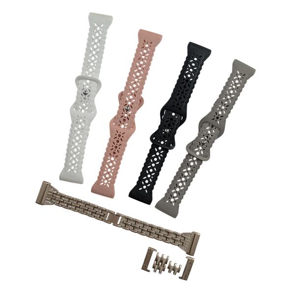 FitBit Sense Watch Bands 4 Silicone 1 Gold Dressy Band Set - Picture 5 of 5